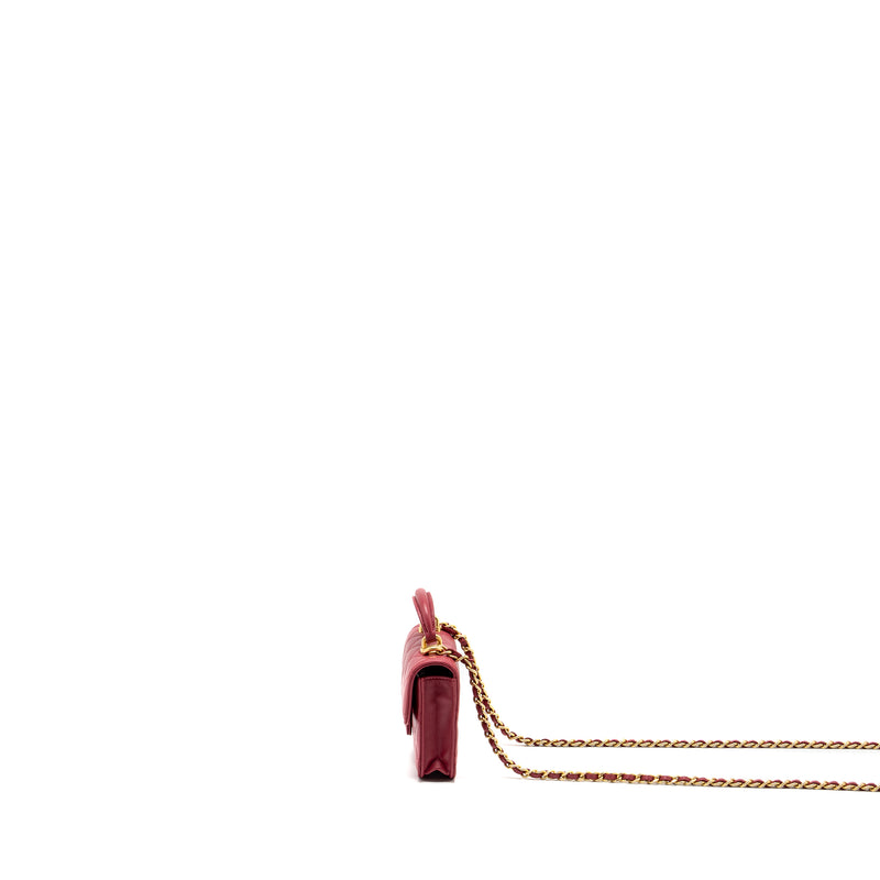 Chanel Top handle mini flap bag with chain lambskin dark pink GHW