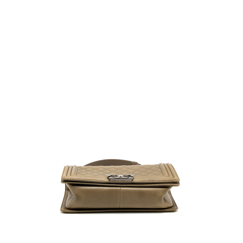 Chanel Medium Boy Bag Lambskin Khaki Ruthenium Hardware