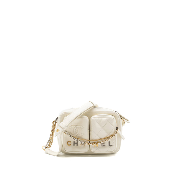 Chanel Small Camera Bag Calfskin White Multicolour Hardware(Microchip)