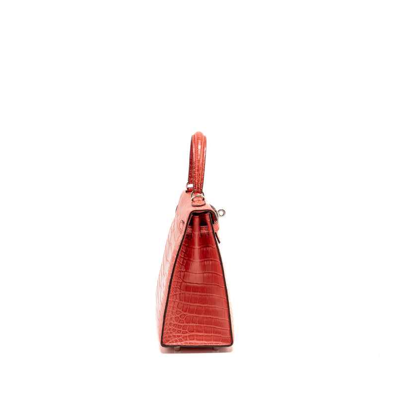 Hermes Kelly 25 Matt Crocodile Porous Bougainvillier SHW Stamp A