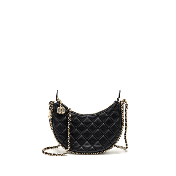 Chanel small half moon hobo bag lambskin black LGHW (microchip)