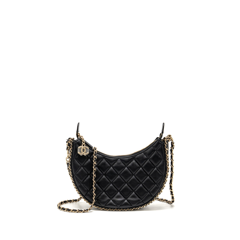 Chanel small half moon hobo bag lambskin black LGHW (microchip)