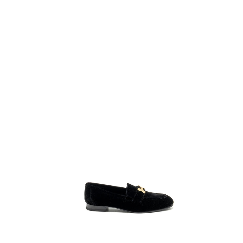 Hermes Size 37 Paris Loafer Velvet Black GHW