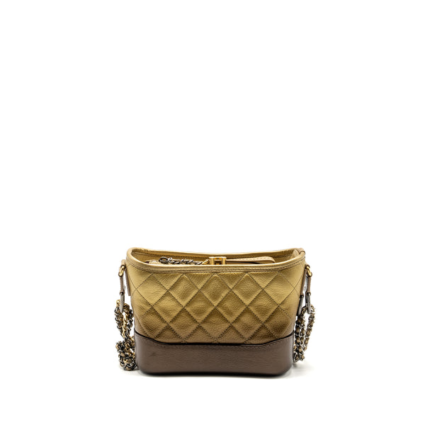 Chanel Small Gabrielle Hobo Bag Metallic Goatskin Dark Gold/Bronze with Multicolour Hardware