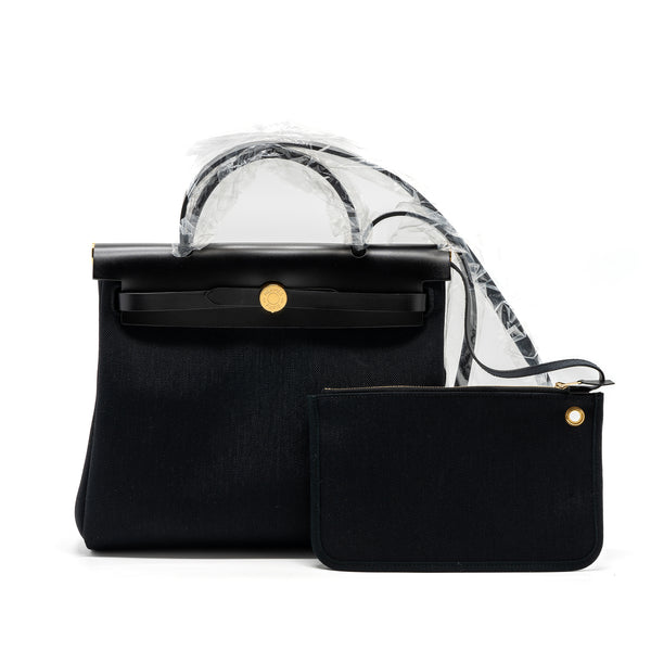 Hermes Herbag Zip 31 Bag Canvas/ Hunter Leather Black GHW Stamp B