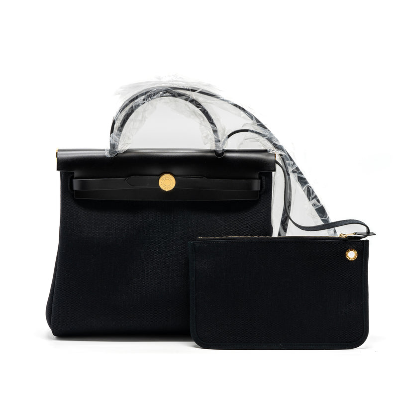 Hermes Herbag Zip 31 Bag Canvas/ Hunter Leather Black GHW Stamp B