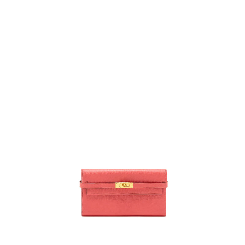Hermes Kelly Long Wallet Chèvre Mysore Rose Lipstick GHW Stamp A