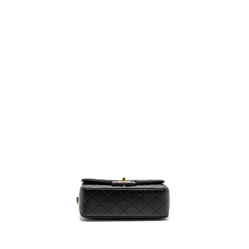 Chanel Top handle mini rectangular flap bag with lion charm lambskin black LGHW (microchip)