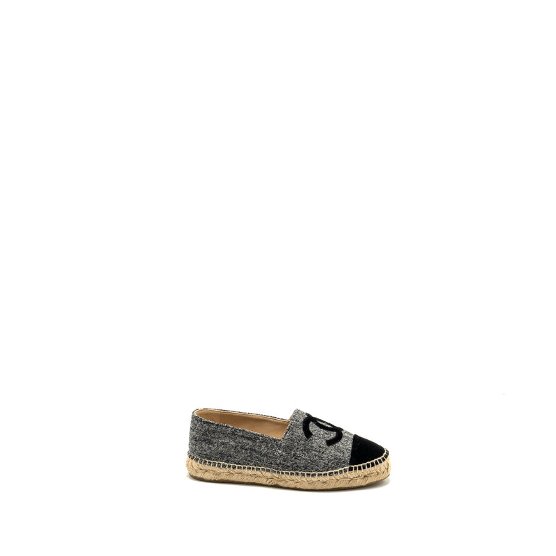 Chanel Size 36 16A CC Logo Espadrilles Tweed/Velvet Grey/Black