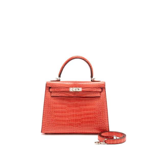 Hermes Kelly 25 Matt Crocodile Porous Bougainvillier SHW Stamp A
