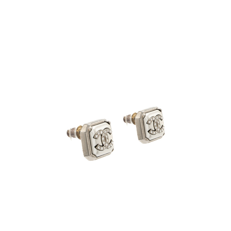Chanel Square CC Logo Earrings Crystal SHW