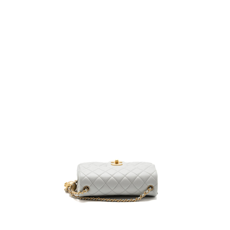 Chanel 23C pearl crush mini rectangular flap bag lambskin light grey GHW (microchip)