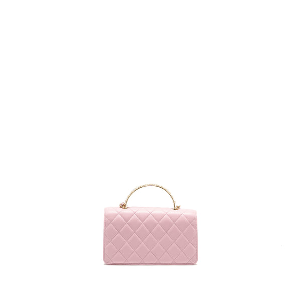 Chanel Pearl Detailed Top Handel Wallet On Chain Lambskin Pink LGHW (Microchip)