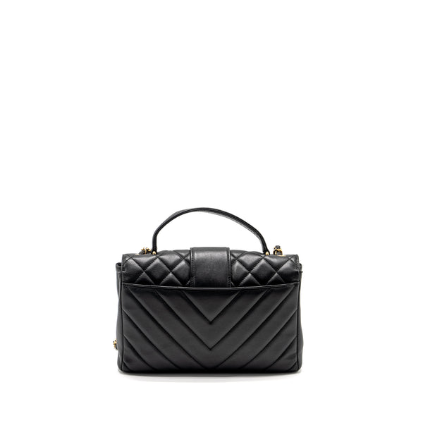 Chanel 19B In The City Top Handle Flap Bag Quilted Chevron Calfskin Black GHW