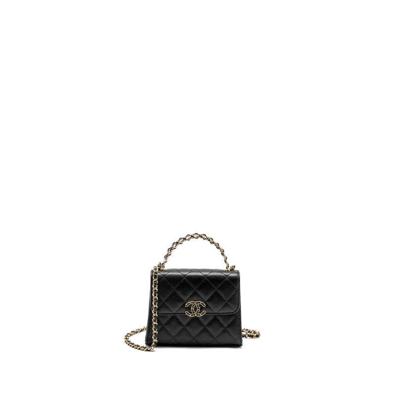 Chanel Top Handle Mini Flap Bag with Chain caviar black LGHW (microchip)