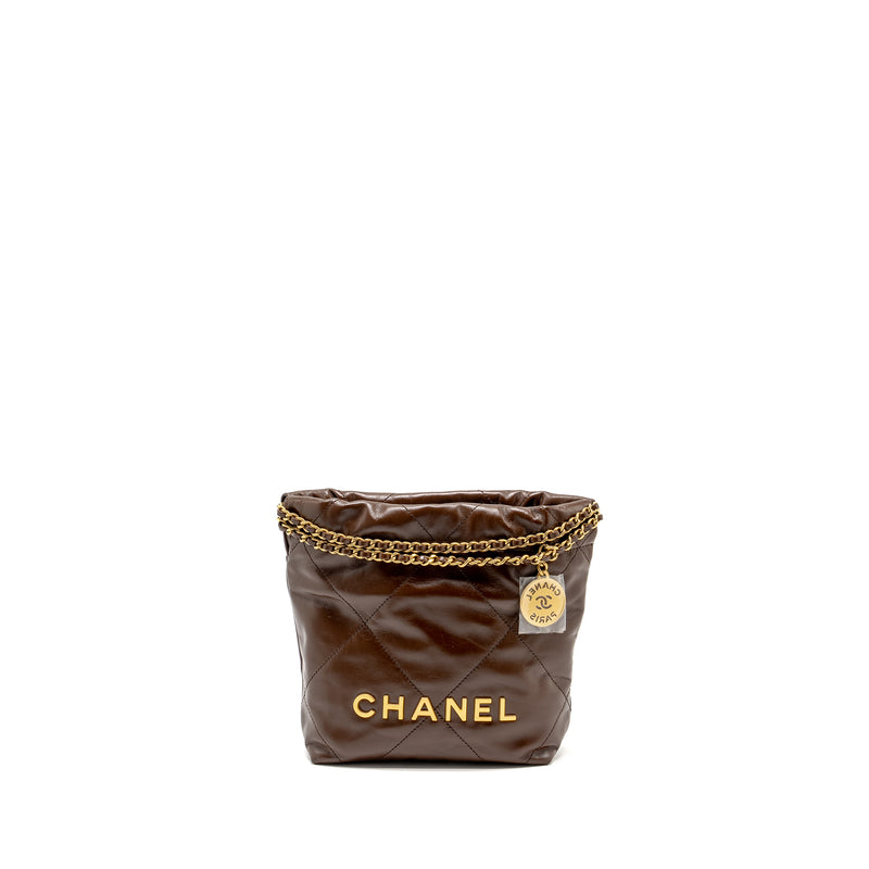 Chanel Mini 22 Bag Calfskin Chocolate GHW (Microchip)