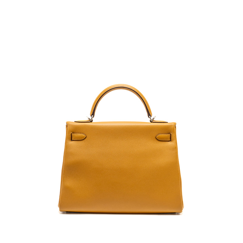 HERMES Kelly 32 Evercolor Caramel / Rose D’ete SHW Stamp Y