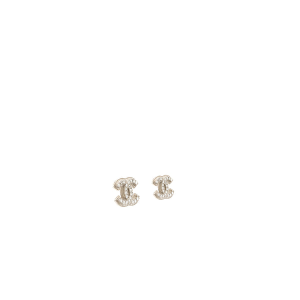 Chanel classic CC logo earring silver tone with crystal