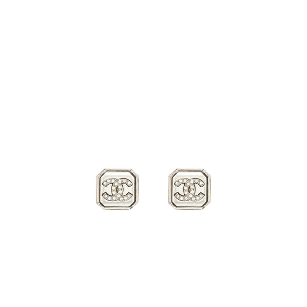 Chanel Square CC Logo Earrings Crystal SHW