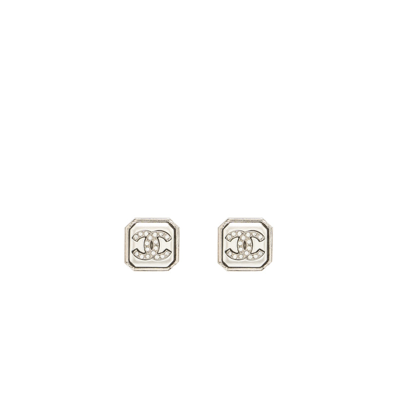 Chanel Square CC Logo Earrings Crystal SHW