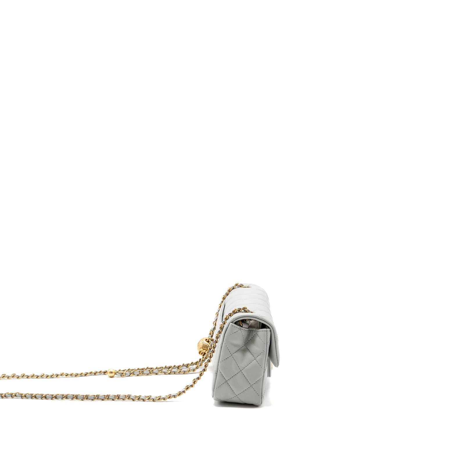 Chanel 23C pearl crush mini rectangular flap bag lambskin light grey G