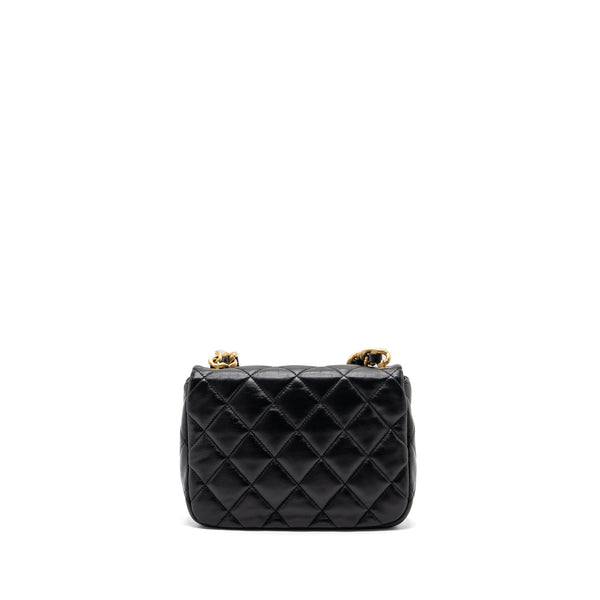 Chanel Quilted Flap Bag Giant Chain Lambskin Black Gold And Black Hardware (microchip)