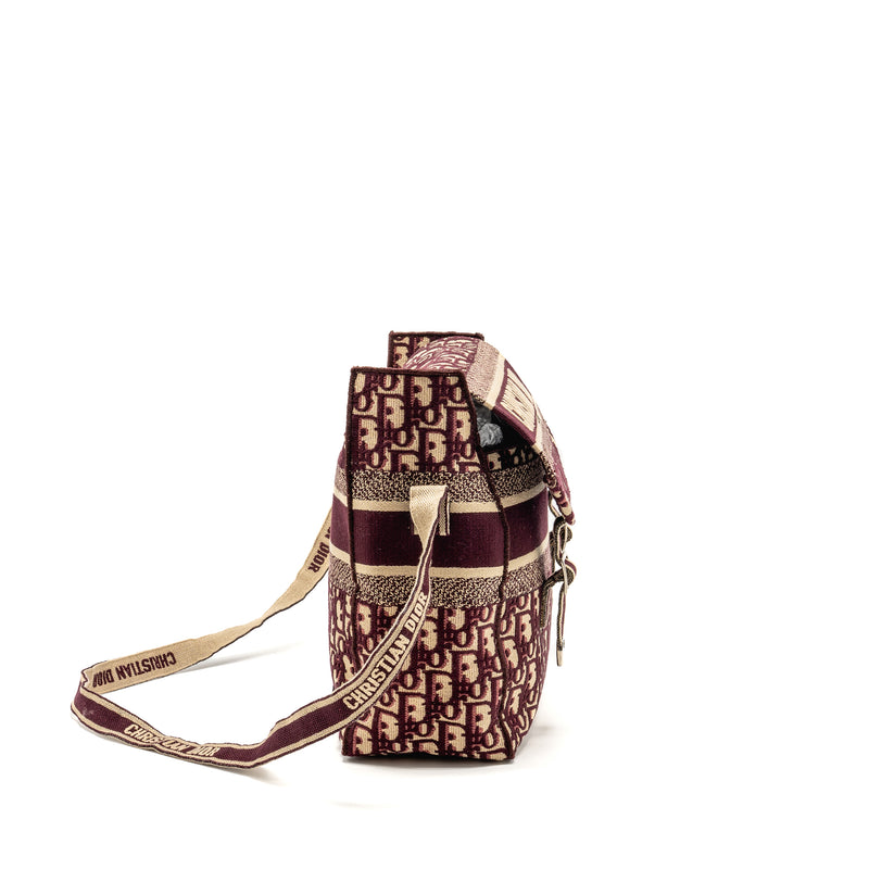 Dior Crossbody Messenger Bag Oblique Canvas Burgundy/Beige SHW