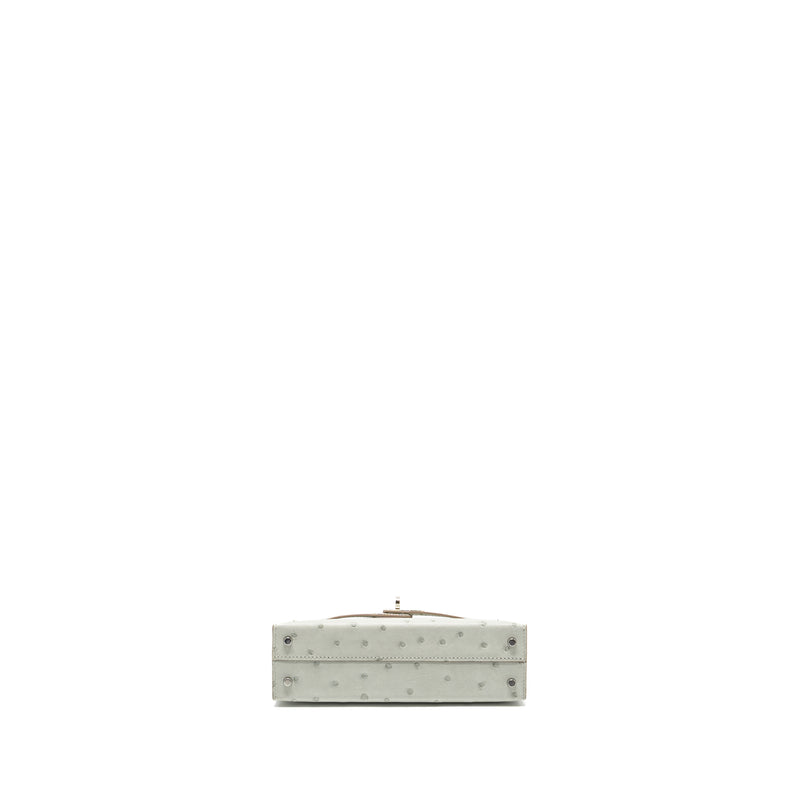Hermes Mini Kelly II Special Order Ostrich Gris Perle/Jaune Amber SHW Stamp B