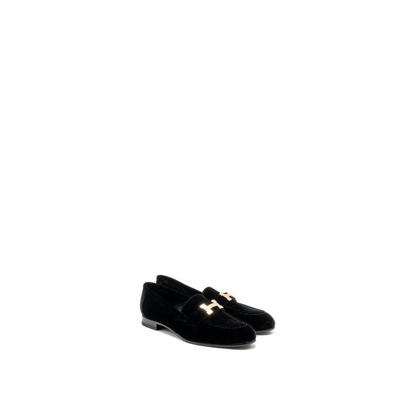 Hermes Size 37 Paris Loafer Velvet Black GHW