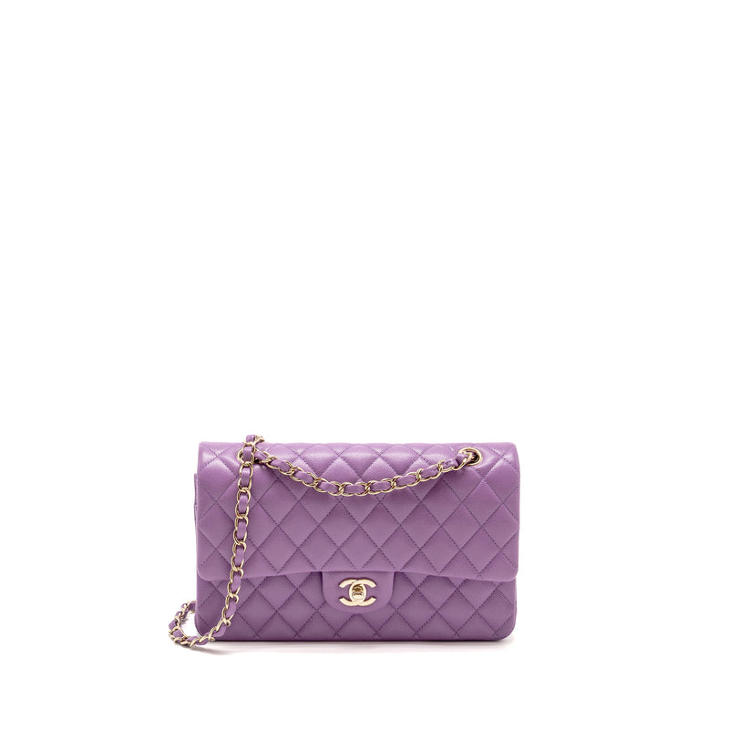 Chanel Medium Classic Double Flap Bag Caviar Purple LGHW (Microchip)