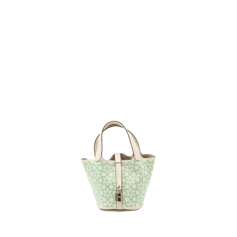 Hermes Micro Lucky Daisy Picotin Lock Bag Swift Nata/Green/White SHW STAMP U