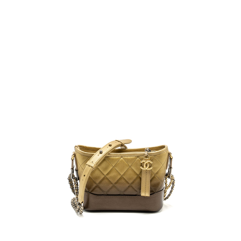 Chanel Small Gabrielle Hobo Bag Metallic Goatskin Dark Gold/Bronze with Multicolour Hardware