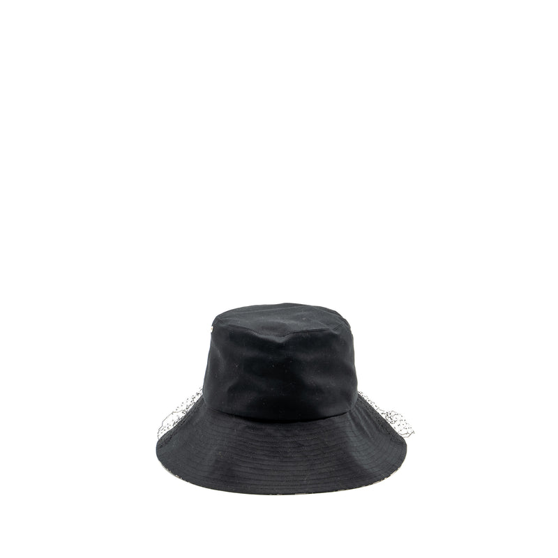 Dior size 57 Teddy-D Brim Bucket Hat With Veil Black/Blue Oblique