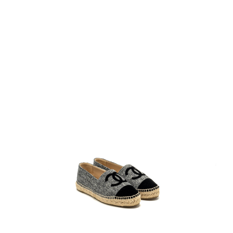 Chanel Size 36 16A CC Logo Espadrilles Tweed/Velvet Grey/Black