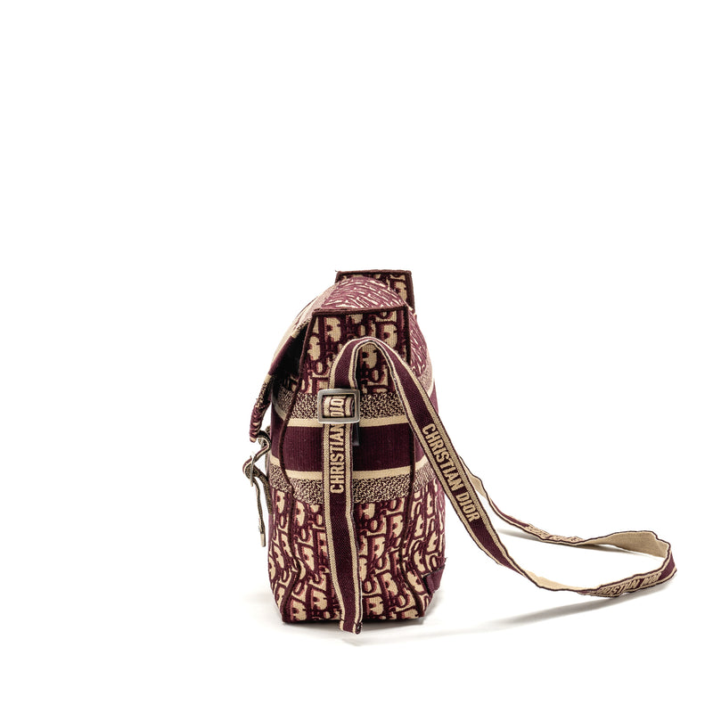 Dior Crossbody Messenger Bag Oblique Canvas Burgundy/Beige SHW