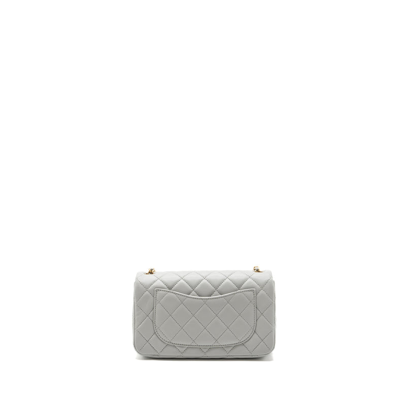 Chanel 23C pearl crush mini rectangular flap bag lambskin light grey GHW (microchip)