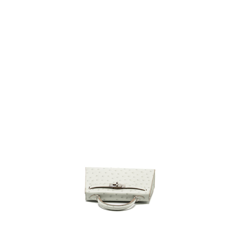 Hermes Mini Kelly II Special Order Ostrich Gris Perle/Jaune Amber SHW Stamp B