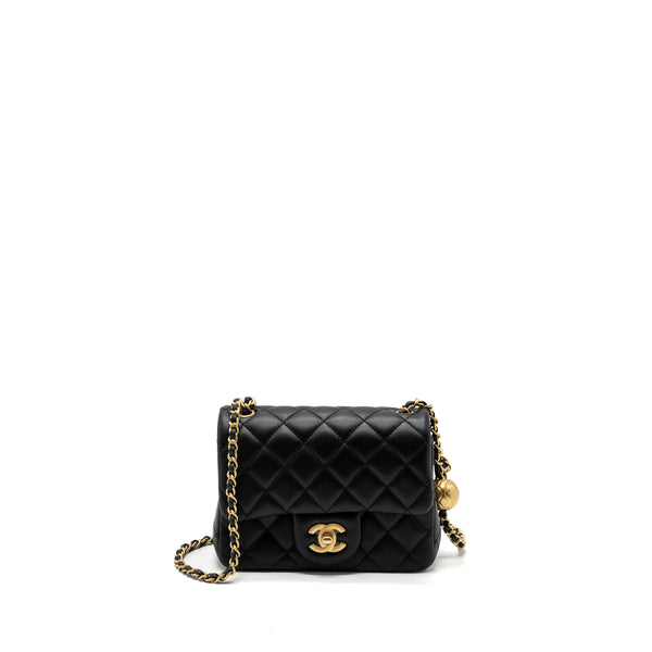 Chanel 23K pearl crush mini square flap bag lambskin black GHW (microchip)