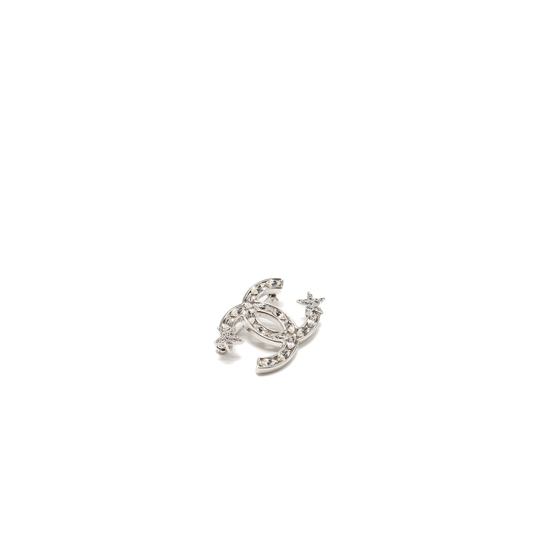 Chanel cc logo star brooch with crystal Silver Tone