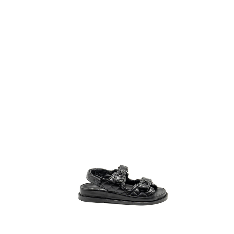 Chanel Size 36 Dad Sandals Lambskin So Black