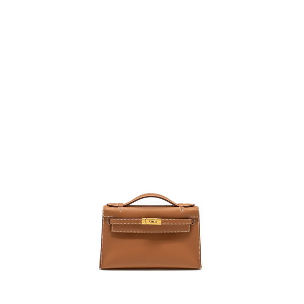 Hermes kelly Pochette swift Gold GHW stamp W