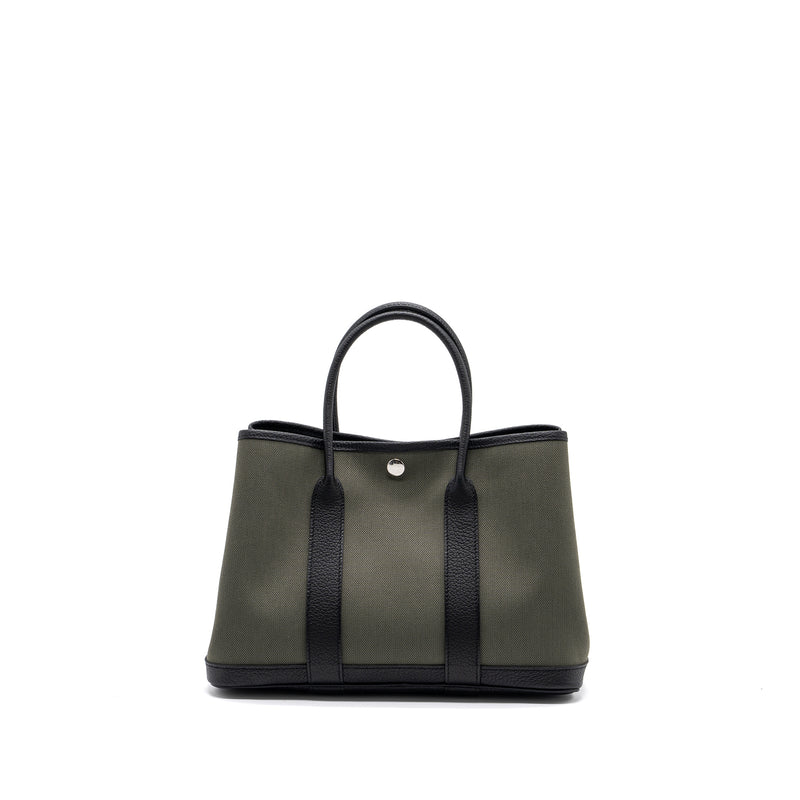 Hermes Garden Party 30 Toile Militaire/Negonda Vert De Gris/Black SHW Stamp U