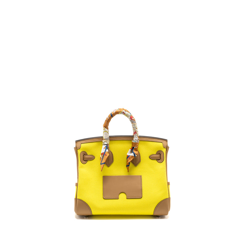 Hermes Birkin 25 Cargo Toile Goeland / swift Jaune Citron / chai SHW stamp U