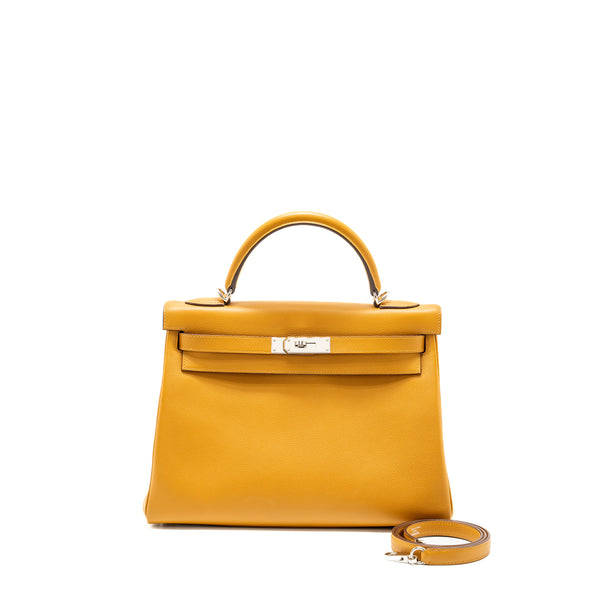 HERMES Kelly 32 Evercolor Caramel / Rose D’ete SHW Stamp Y
