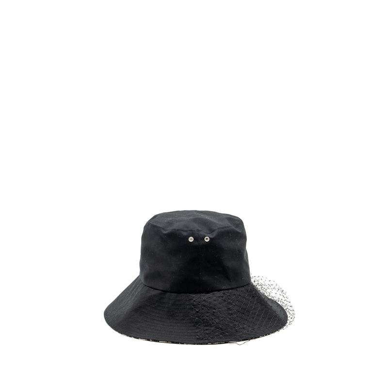 Dior size 57 Teddy-D Brim Bucket Hat With Veil Black/Blue Oblique