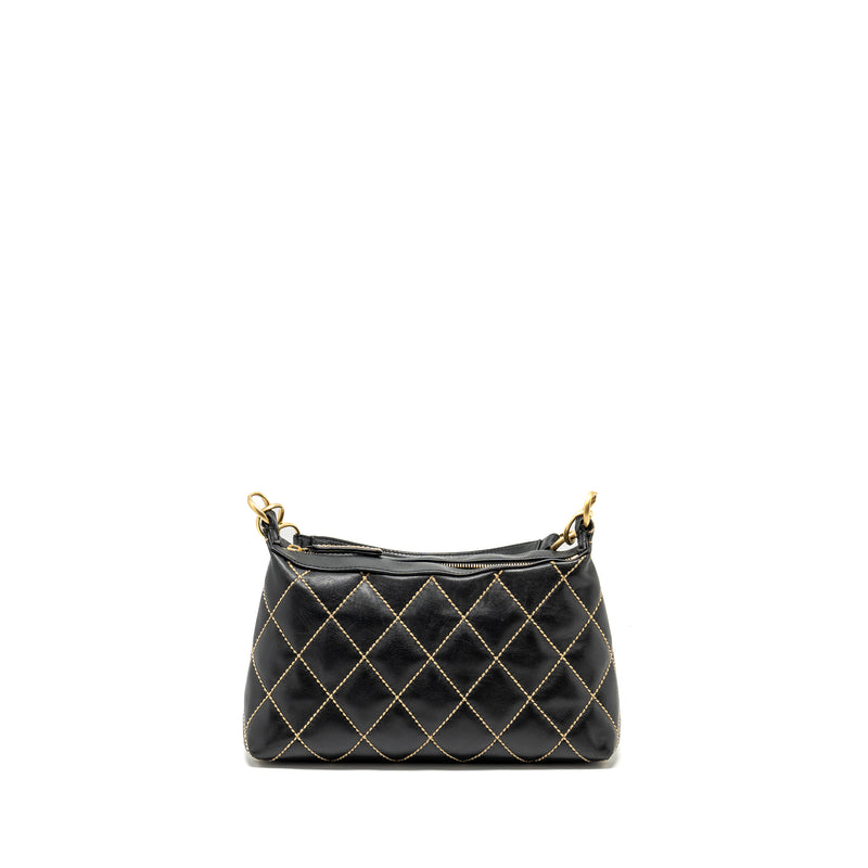 Chanel vintage quilted zip shoulder bag calfskin black GHW