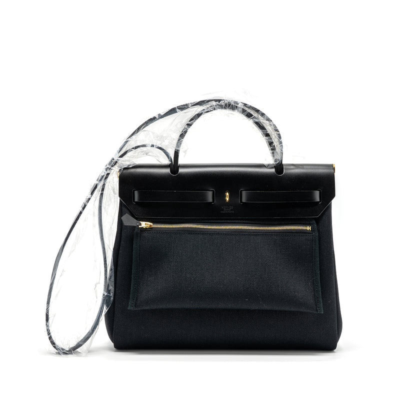 Hermes Herbag Zip 31 Bag Canvas/ Hunter Leather Black GHW Stamp B