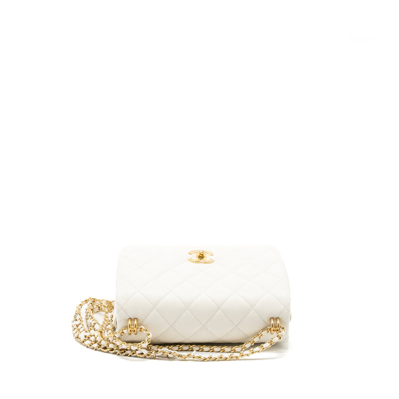 Chanel 21K Coco First Caviar White Brushed GHW (Microchip)