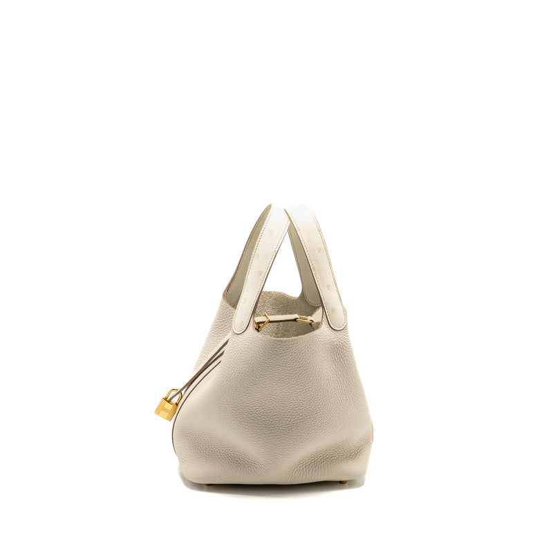 Hermes Picotin 18 Lock Bag Ostrich Touch/Clemence Beton GHW Stamp B