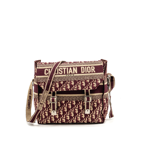 Dior Crossbody Messenger Bag Oblique Canvas Burgundy/Beige SHW